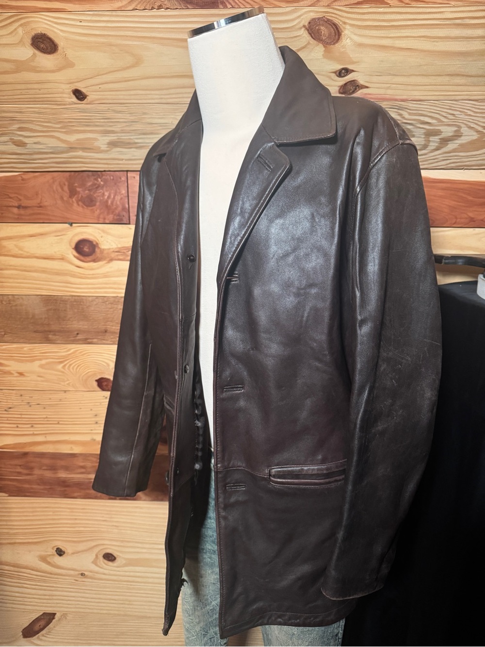 Merona Men's Brown Leather Trench Coat - Classic Long Coat